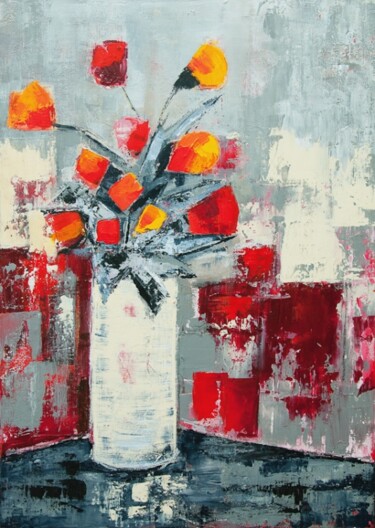 Peinture intitulée "Bouquet rouge" par Josie Albertus, Œuvre d'art originale