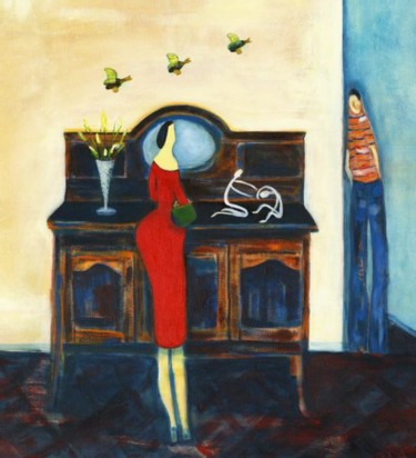Painting titled "THE RED DRESS" by Jo Simpson, Original Artwork, Oil