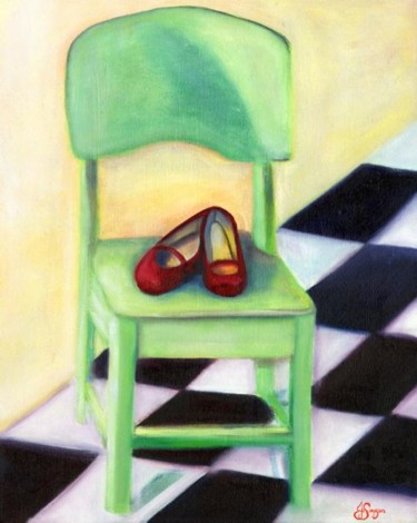 Painting titled "THE RED SHOES" by Jo Simpson, Original Artwork, Oil