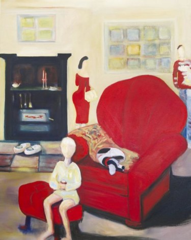 Painting titled "THE RED LOUNGE - A…" by Jo Simpson, Original Artwork, Oil