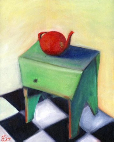 Painting titled "THE RED TEAPOT" by Jo Simpson, Original Artwork, Oil