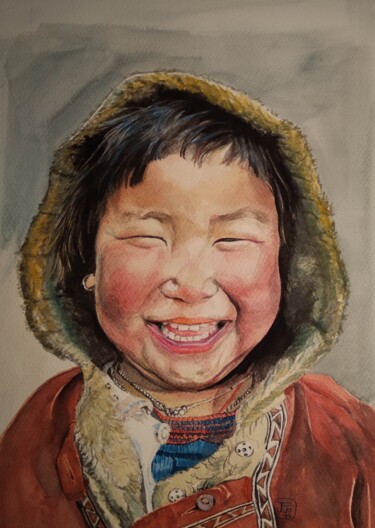 Schilderij getiteld "Smile" door Josine Jansen, Origineel Kunstwerk, Aquarel