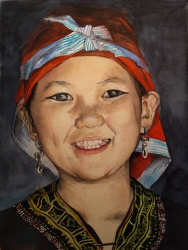 Painting titled "Van Anh" by Josine Jansen, Original Artwork, Watercolor