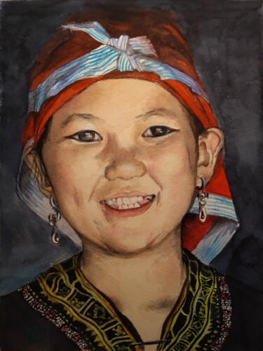 Pintura intitulada "Van Anh" por Josine Jansen, Obras de arte originais, Aquarela