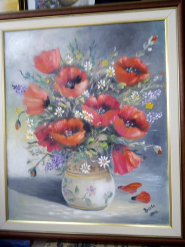 Painting titled "Makovi" by Josip Bali, Original Artwork, Oil