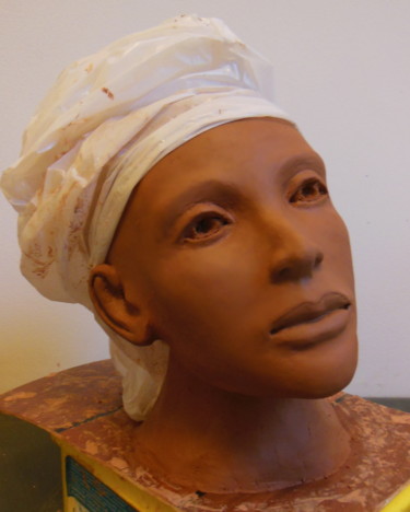 雕塑 标题为“Petit buste en cours” 由Bleu Soleil-Joper, 原创艺术品, 粘土