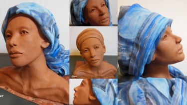 Sculpture titled "Petit buste sans nom" by Bleu Soleil-Joper, Original Artwork, Clay