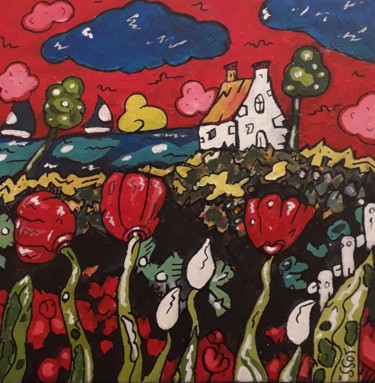 Painting titled "Bretagne rouge" by Joss, Original Artwork, Acrylic