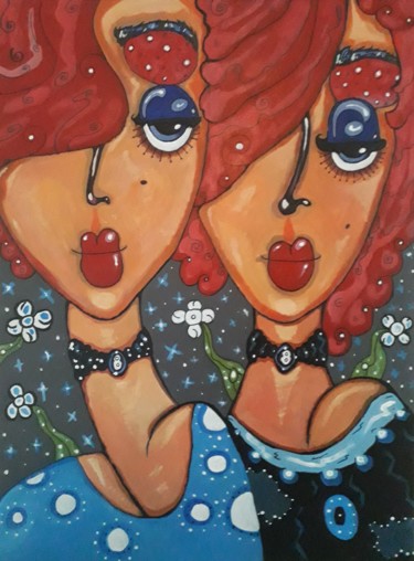 Painting titled "Les jumelles cabaret" by Joss, Original Artwork, Acrylic