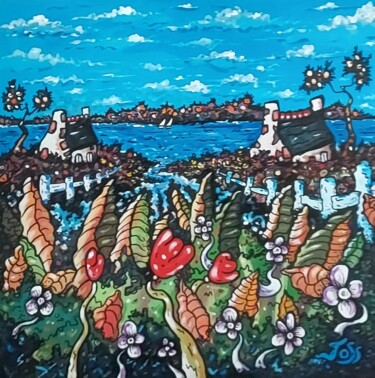 Картина под названием "Bretagne idyllique" - Joss, Подлинное произведение искусства, Акрил Установлен на Деревянная рама для…