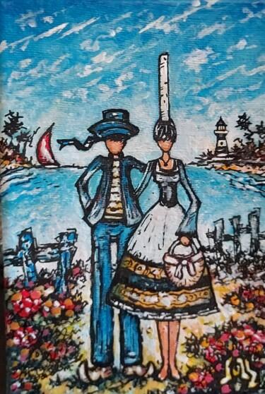 Картина под названием "Au pays des bigoude…" - Joss, Подлинное произведение искусства, Акрил Установлен на Деревянная рама д…