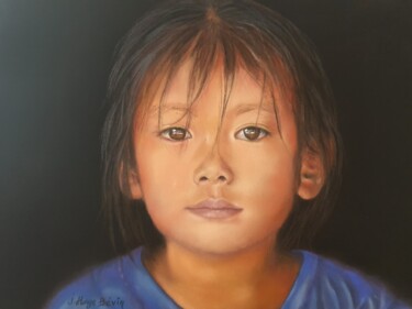 Painting titled "Mélancolie Cambodgi…" by Josseline Haye-Bevin, Original Artwork, Pastel Mounted on Glass