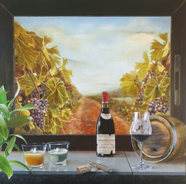 Pintura intitulada "De la  Vigne au Vin" por Josseline Haye-Bevin, Obras de arte originais, Óleo