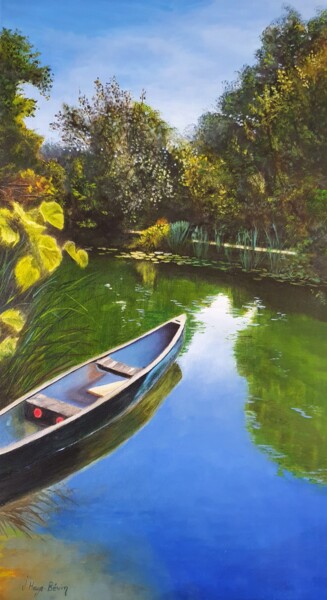 Peinture intitulée "Barque dans les Mar…" par Josseline Haye-Bevin, Œuvre d'art originale, Huile