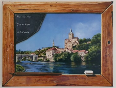 Картина под названием "Montmorillon Cité d…" - Josseline Haye-Bevin, Подлинное произведение искусства, Масло