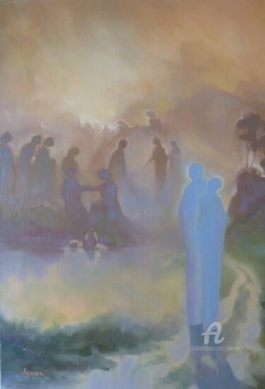 Pintura titulada "La chaine humaine" por Patrick Jossier, Obra de arte original, Oleo