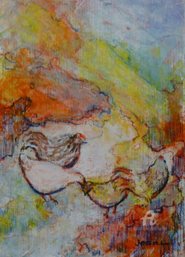 Peinture intitulée "Les poules" par Patrick Jossier, Œuvre d'art originale, Acrylique