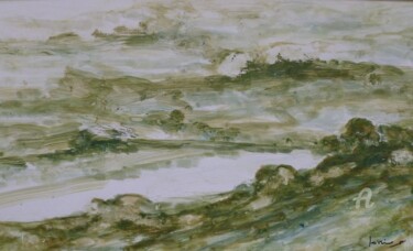 Painting titled "paysage gris vert" by Patrick Jossier, Original Artwork, Acrylic
