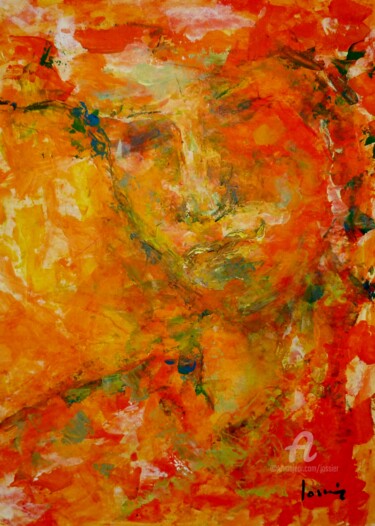 Malerei mit dem Titel "portrait rouge oran…" von Patrick Jossier, Original-Kunstwerk, Acryl Auf artwork_cat. montiert