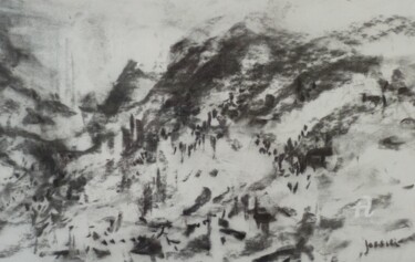 Desenho intitulada "Paysage écrit 14-02" por Patrick Jossier, Obras de arte originais, Carvão