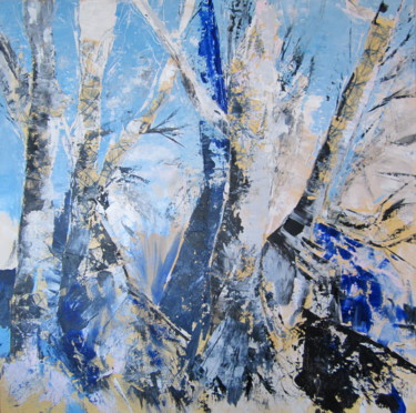 Painting titled "Arbres bleus" by Josy Acarie, Original Artwork, Acrylic