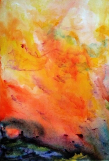 Painting titled "Coucher de soleil" by Josy Moreau-Peter, Original Artwork, Acrylic
