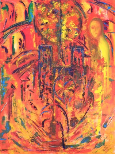 Peinture intitulée "Notre-Dame de Paris…" par Josy Moreau-Peter, Œuvre d'art originale, Huile