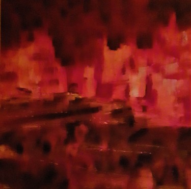 Malerei mit dem Titel "Ville rouge, reflets" von Josy Moreau-Peter, Original-Kunstwerk, Acryl