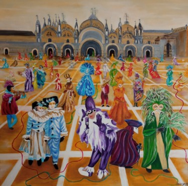 Peinture intitulée "Carnaval Place St M…" par Josette Bourgeois, Œuvre d'art originale, Huile
