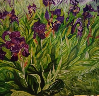 Peinture intitulée "Les Iris" par Josette Bourgeois, Œuvre d'art originale, Huile