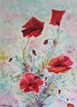Peinture intitulée "coquelicots roses" par Josette Bourgeois, Œuvre d'art originale