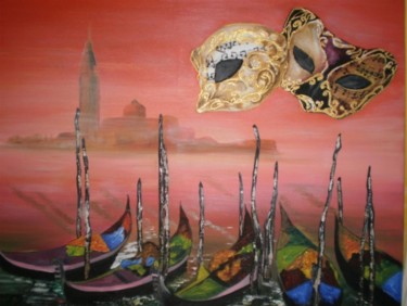 Peinture intitulée "Gondoles de Venise" par Josette Bourgeois, Œuvre d'art originale, Huile