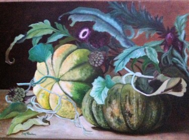 Painting titled "Melons et artichauts" by Josy Chatain, Original Artwork