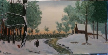 Painting titled "Paysage de neige" by Josy Chatain, Original Artwork