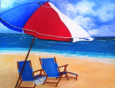 Peinture intitulée "La plage" par Josy Chatain, Œuvre d'art originale