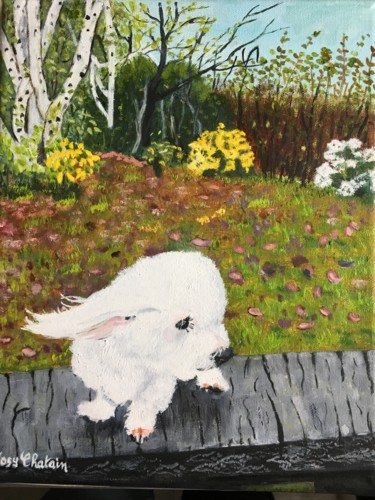 Painting titled "Petit chien" by Josy Chatain, Original Artwork