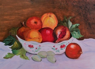 Картина под названием "Coupe fruits (d'apr…" - Josy Chatain, Подлинное произведение искусства