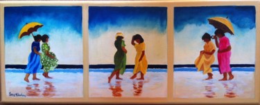 Painting titled "triptyque plage (d'…" by Josy Chatain, Original Artwork