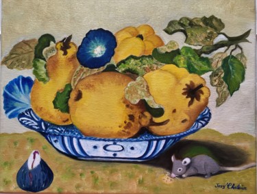 Painting titled "Coupe de poires d'a…" by Josy Chatain, Original Artwork, Oil