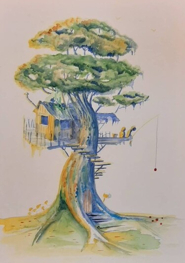 Pintura intitulada "A Arvore" por Jota., Obras de arte originais, Aquarela