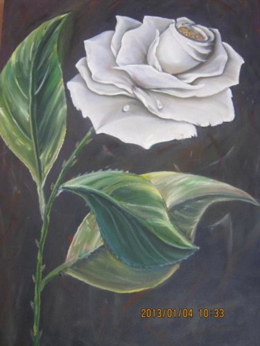 Pintura intitulada "Lá Rosa blanca" por Jota Vieira, Obras de arte originais, Óleo