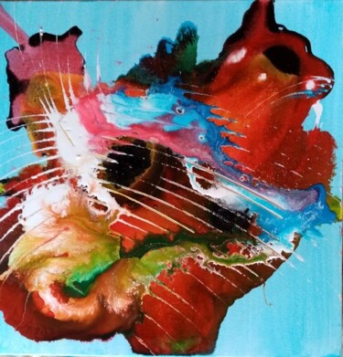 Painting titled "Ecureuil Abstrait" by Jouane, Original Artwork, Acrylic Mounted on Wood Stretcher frame