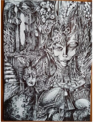 Drawing titled "Dream,nowhere" by Stephane Joukoff, Original Artwork, Ballpoint pen