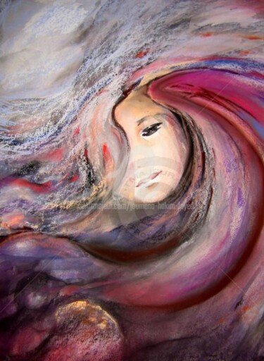 Tekening getiteld "Naissance" door Joumana Hakim Fayed, Origineel Kunstwerk, Pastel Gemonteerd op Glas