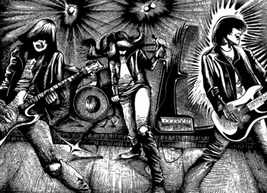 Desenho intitulada "Ramones, Live!" por Journeymandesigns, Obras de arte originais, Tinta