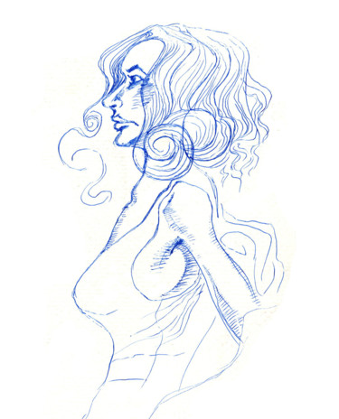 "Blue Sketch #1" başlıklı Resim Journeymandesigns tarafından, Orijinal sanat, Tükenmez kalem