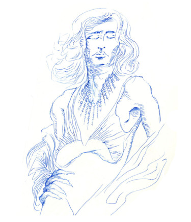 Dessin intitulée "Blue Sketch #2" par Journeymandesigns, Œuvre d'art originale, Stylo à bille