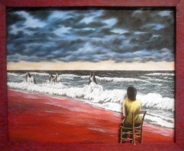 Peinture intitulée "Elle attend" par Daniel Joux, Œuvre d'art originale, Huile