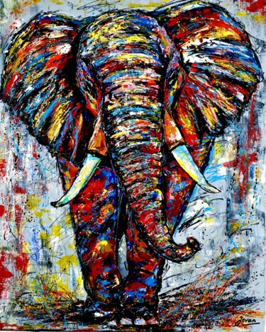 Painting titled "Elephant, Walking t…" by Jovanart, Original Artwork, Acrylic