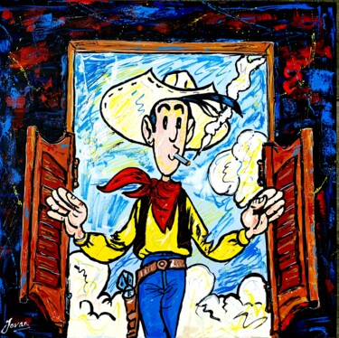 Malerei mit dem Titel "Lucky Luke , Here I…" von Jovanart, Original-Kunstwerk, Acryl